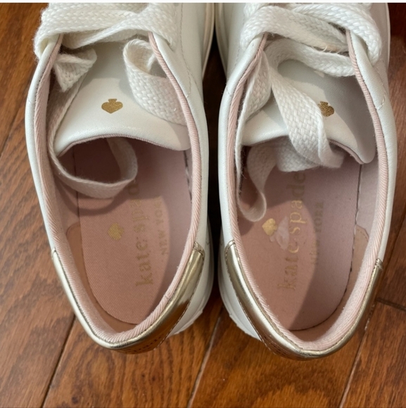 Kate Spade Logo Spade White & Gold Metallic Sneakers 6 - Picture 7 of 7